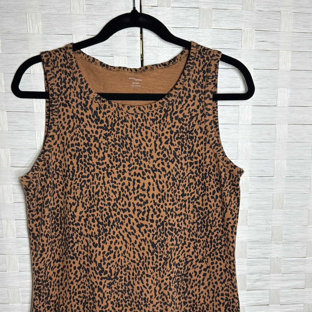Daily Ritual Casual Animal Print Lived-in Cotton Sleeveless Midi Dress Sz XS - Picture 3 of 8